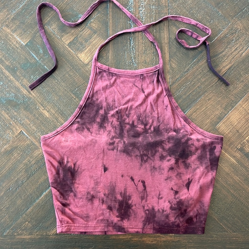 Tilly’s Full Tilt Halter crop top Sz S maroon tie dye